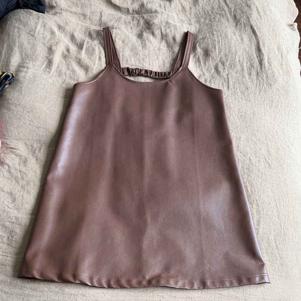 Sleeveless Vegan Leather Brown Dress
